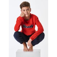 Schlafanzug lang Sweatware Bündchen rot - Teens Nightwear 164 von Schiesser