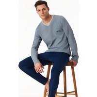 Schlafanzug lang V-Ausschnitt Bündchen dunkelblau - 95/5 52 von Schiesser