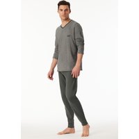 Schlafanzug lang V-Ausschnitt Bündchen dunkelgrün - 95/5 52 von Schiesser