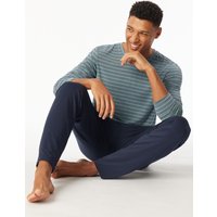 Schlafanzug lang V-Ausschnitt Ringel mineral - Long Life Soft 50 von Schiesser