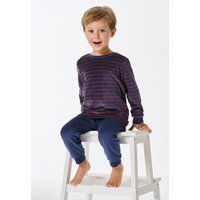 Schlafanzug lang Velour Bündchen Streifen dunkelblau - Boys World 104 von Schiesser