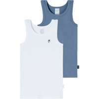 Unterhemden 2er-Pack Palme blau/weiß - Fine Rib 128 von Schiesser