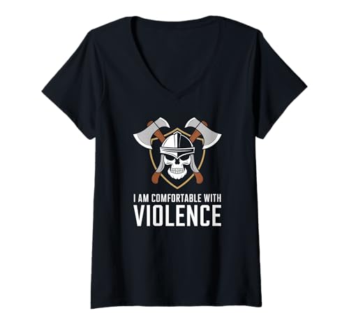 Damen Ich Bin Ruhig Im Kampf Wikinger Totenkopf Humor T-Shirt mit V-Ausschnitt Damen Ich Bin Ruhig Im Kampf Wikinger Totenkopf Humor T-Shirt mit V-Ausschnitt von Schild Totenkopf Axt Krieger Gym Humor