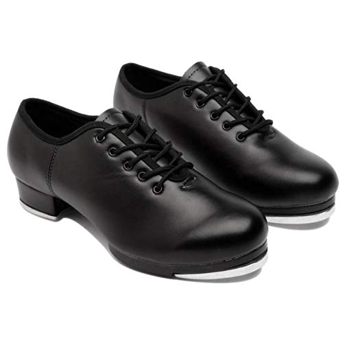 Leder Material Steppschuhe, Damen Split Sole Jazz Stepptanzschuhe Erwachsene, Unisex Kind Mädchen Junge Schnür Jazz Stepptanzschuh für Kleinkinder, kleine Kinder von Schildeng