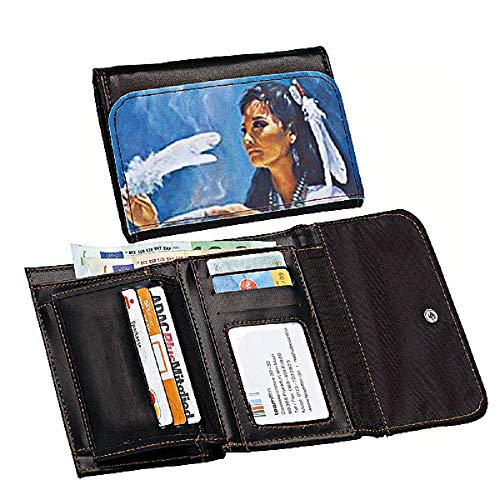 Geldbörse White Feather Indianerin - 100x135mm, schwarz Klarsichtfenster Magnetverschluss robustes Kunstleder, Brieftasche, Geldbeutel für Herren & Damen Kinder-Portemonnaie mit Cover-Aufdruck von Schilderfeuerwehr