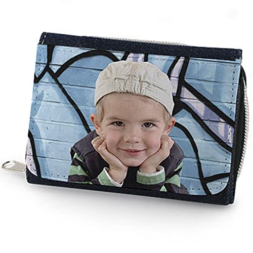 Geldbörse und Geldbeutel mit Foto und Text selbst gestalten für Herren und Damen Magnetverschluss Robustes Kunstleder Brieftasche Kinderportemonnaie mit Coveraufdruck Portmonee in Jeans von Schilderfeuerwehr
