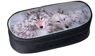 Schwarzes Federmäppchen White Wolves, 23x9x7cm ✓ Schönes Tier-Motiv ✓ Federtasche Federmappe für Jungen Mädchen | Schlamper-Mäppchen, Schlamper-Etui | Ungefülltes Stifteetui Schulmäppchen von Schilderfeuerwehr