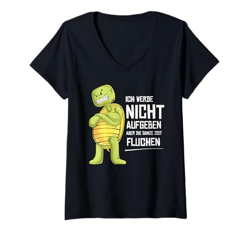 Damen Ich werde Nicht aufgeben Aber die ganze Zeit fluchen T-Shirt mit V-Ausschnitt von Schildkröte Mess with the turt your gonna get hurt