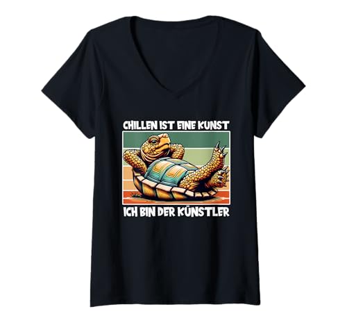 Damen Schildkröten Design Relax Chillkröte Tierliebhaber T-Shirt mit V-Ausschnitt von Schildkröten Liebhaber Lustiger Spruch Chillen