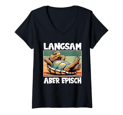 Damen Schildkröten Design Relax Chillkröte Tierliebhaber T-Shirt mit V-Ausschnitt von Schildkröten Liebhaber Lustiger Spruch Chillen