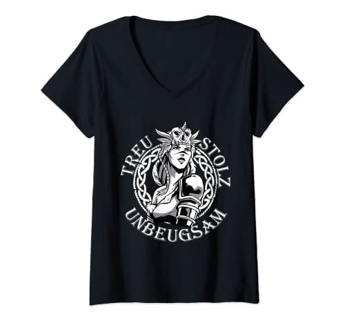 Damen Schildmaid Wikinger Kriegerin Schildmaiden T-Shirt mit V-Ausschnitt von Schildmaid Kleidung Stolze Kriegerin
