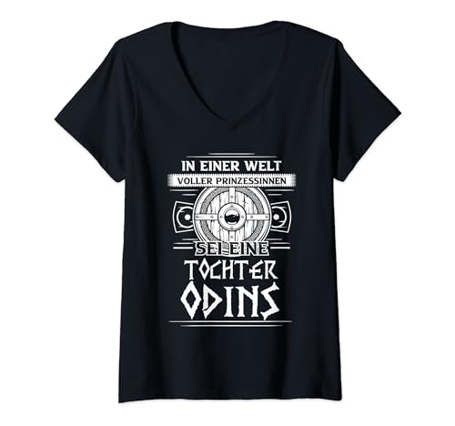 Damen Schildmaid Nordisch Tochter Odins Valhalla T-Shirt mit V-Ausschnitt von Schildmaid & Wikinger Geschenk