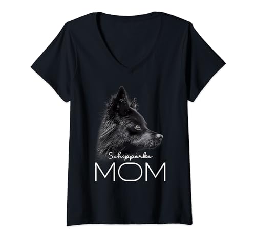 Damen Schipperke Dog Mama T-Shirt mit V-Ausschnitt von Schipperke Mum Mommy Mama Design