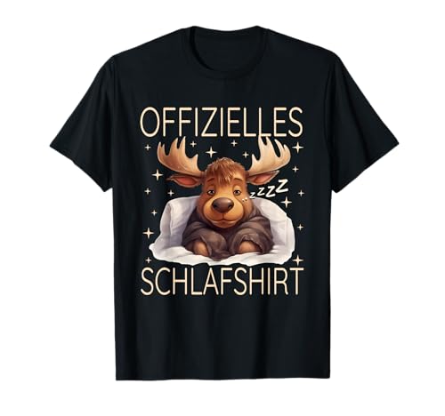 Offizielles Schlafshirt Elch Moose Herren Damen Pyjama T-Shirt von Schlaf Outfit Pyjama Morgenmuffel Langschläfer