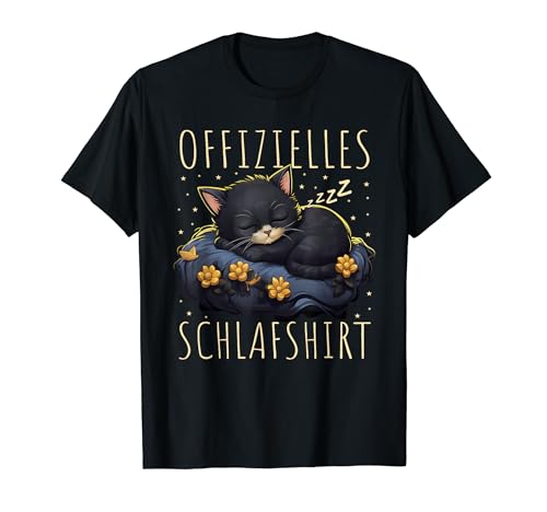 Offizielles Schlafshirt Katze Herren Damen Pyjama T-Shirt von Schlaf Outfit Pyjama Morgenmuffel Langschläfer