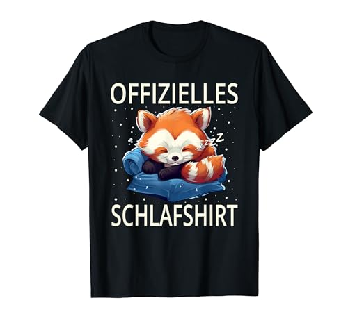 Offizielles Schlafshirt Roter Panda Herren Damen Pyjama T-Shirt von Schlaf Outfit Pyjama Morgenmuffel Langschläfer