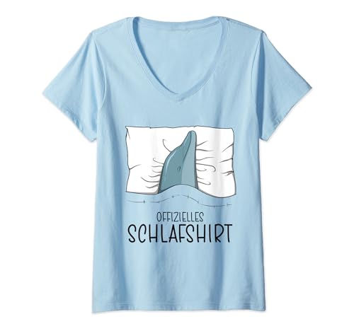 Damen Offizielles Schlafshirt Delfin, Schlafanzug Delphin T-Shirt mit V-Ausschnitt von Schlafanzug Damen & Herren, Pyjama Kinder