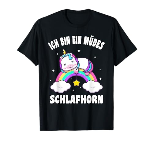 Müdes Schlafhorn Schlafendes Einhorn Schlafshirt Kinder T-Shirt von Schlafanzug Einhorn Jungen Mädchen