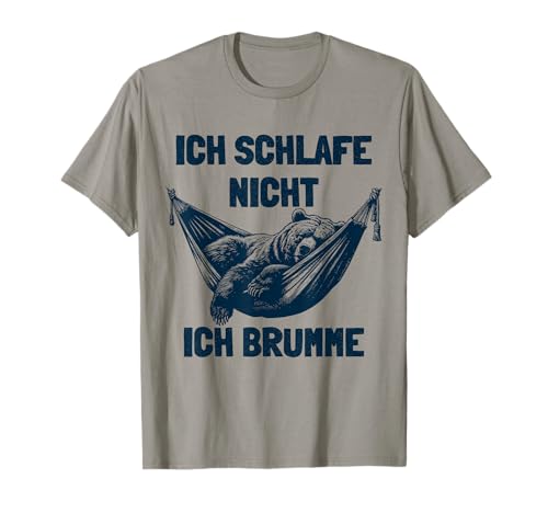 Schlafanzug Männer Schnarchen Bär in Hängematte - Ich Schnarche Nicht Ich Brumme - Bär Pyjama Schlaf T-Shirt Grau S Klassisch Geschnitten von Schlafanzug Männer Schnarchen Bär in Hängematte