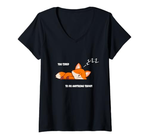 Damen Too Tired to Do Anything Today! - süßes Fuchs Schlaf T-Shirt mit V-Ausschnitt Damen Too Tired to Do Anything Today! - süßes Fuchs Schlaf T-Shirt mit V-Ausschnitt von Schlafanzug Süßes Pyjama Oberteil mit müdem Fuchs