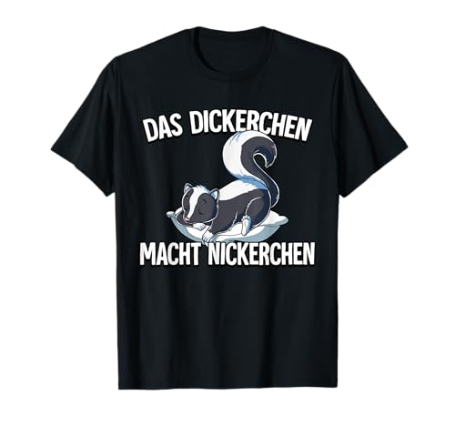 Schlafanzug Stinktier Das Dickerchen Macht Ein Nickerchen T-Shirt Schwarz S Cartoon Unisex Erwachsene Kinder Skunk-Liebhaber Schlafmuffel Party Pullover Kurzarm Crew-Ausschnitt T-Shirt von Schlafanzug