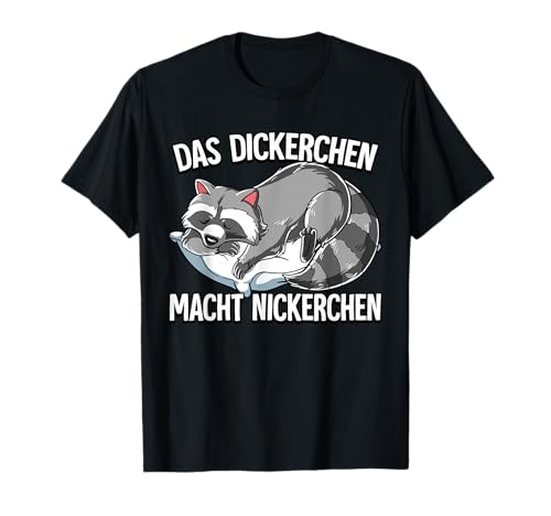 Schlafanzug Waschbär Das Dickerchen Macht Ein Nickerchen T-Shirt Schwarz Cartoon S EU 15/16.5 19 cm Kurzarm Unisex Kinder Damen von Schlafanzug