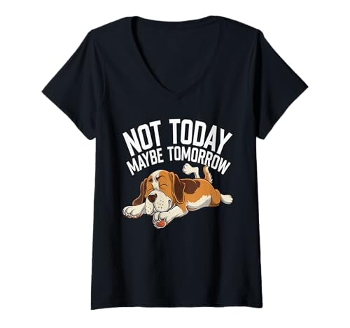 Damen Heute Nicht Vielleicht Morgen Fauler Hund Witz Spruch T-Shirt mit V-Ausschnitt Damen Heute Nicht Vielleicht Morgen Fauler Hund Witz Spruch T-Shirt mit V-Ausschnitt von Schlafende Hunde Humor Für Entspannte Menschen
