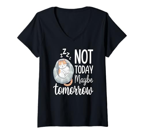 Damen Heute Nicht Vielleicht Morgen Fauler Katzenlook T-Shirt mit V-Ausschnitt Damen Heute Nicht Vielleicht Morgen Fauler Katzenlook T-Shirt mit V-Ausschnitt von Schlafende Katze Faulheit Ruhe Tierfreunde