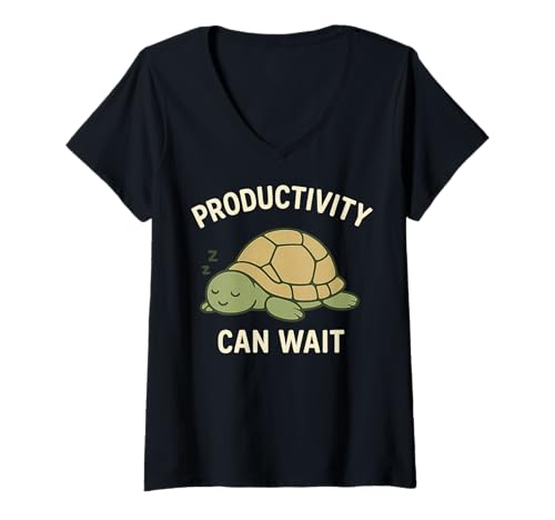 Damen Schlafende Schildkröte – Productivity Can Wait | Lustiges T-Shirt mit V-Ausschnitt Damen Schlafende Schildkröte – Productivity Can Wait | Lustiges T-Shirt mit V-Ausschnitt von Schlafende Schildkröten Designs