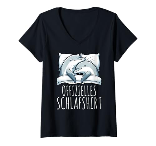 Damen Offizielles Schlafshirt Delfin Nickerchen Schlafanzug T-Shirt mit V-Ausschnitt von Schlafende Tiere Napper Spätaufsteher Nachtwäsche