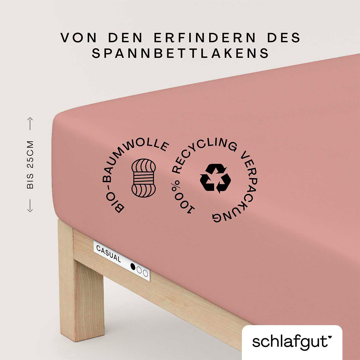 Schlafgut Spannbettlaken "CASUAL u.a. in Gr. 90x200, 140x200 oder 180x200 cm, 100% Baumwolle" Bettlaken für Matratzen bis 25 cm Höhe, zuverlässig, langlebig, weich von Schlafgut