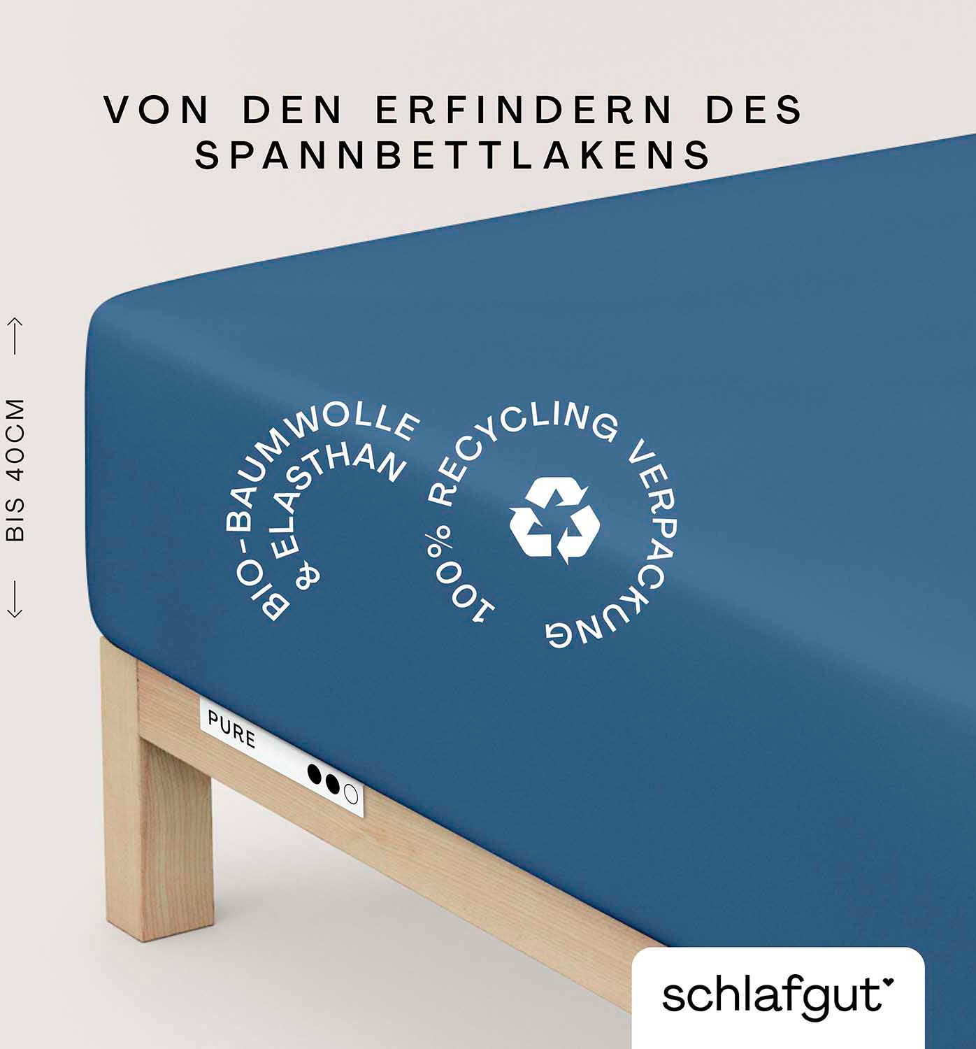 Schlafgut Spannbettlaken "PURE BOXSPRING in Gr. 90x200, 140x200 oder 180x200, für Boxspringbett" aus Bio-Baumwolle, für Matratzen bis 40 cm Höhe, Bettlaken von Schlafgut