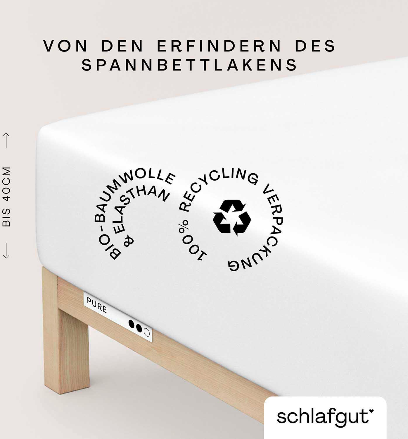Schlafgut Spannbettlaken "PURE BOXSPRING in Gr. 90x200, 140x200 oder 180x200, für Boxspringbett" aus Bio-Baumwolle, für Matratzen bis 40 cm Höhe, Bettlaken von Schlafgut