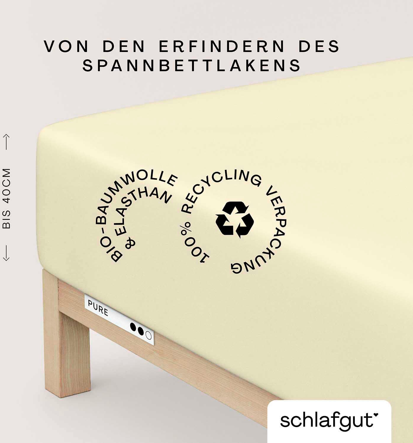 Schlafgut Spannbettlaken "PURE BOXSPRING in Gr. 90x200, 140x200 oder 180x200, für Boxspringbett" aus Bio-Baumwolle, für Matratzen bis 40 cm Höhe, Bettlaken von Schlafgut