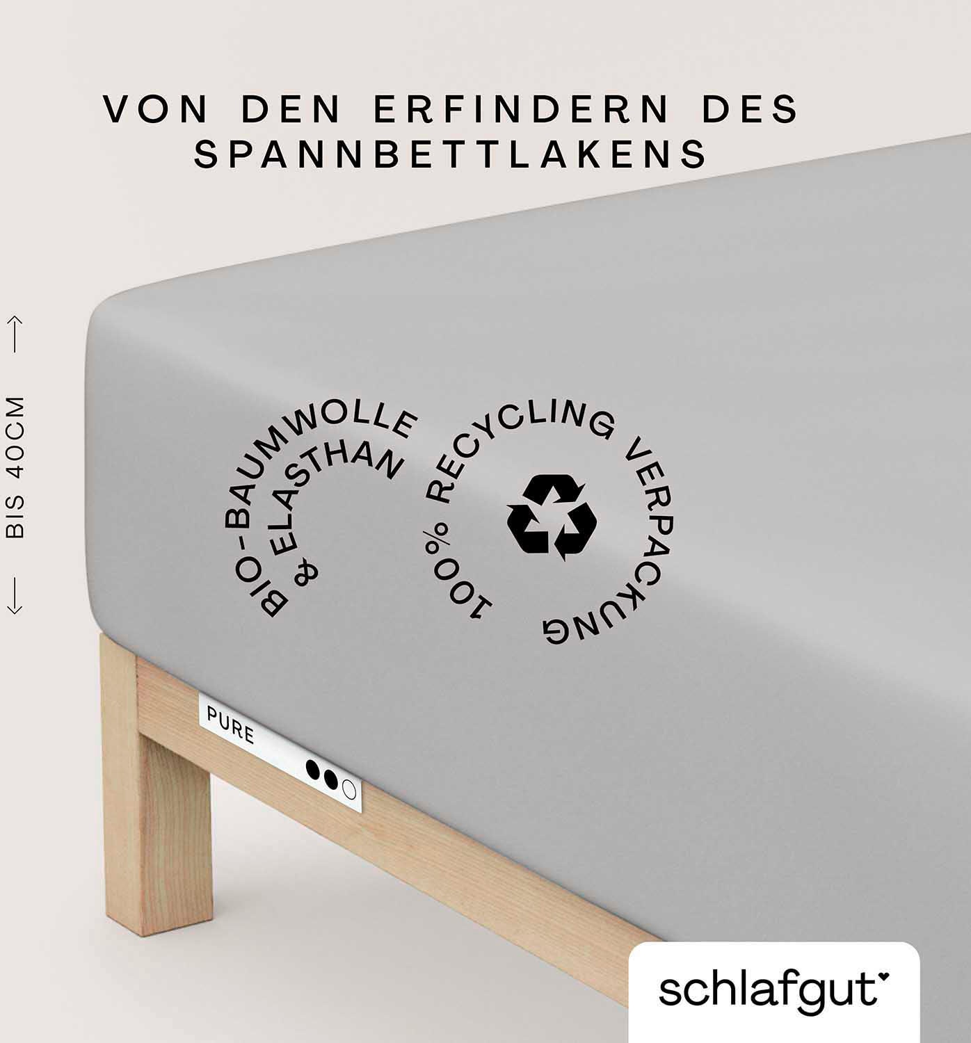 Schlafgut Spannbettlaken "PURE BOXSPRING in Gr. 90x200, 140x200 oder 180x200, für Boxspringbett" aus Bio-Baumwolle, für Matratzen bis 40 cm Höhe, Bettlaken von Schlafgut