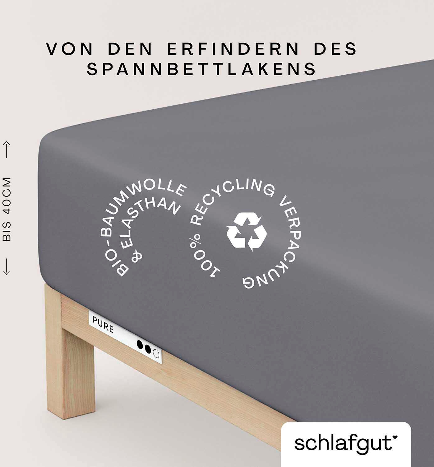 Schlafgut Spannbettlaken "PURE BOXSPRING in Gr. 90x200, 140x200 oder 180x200, für Boxspringbett" aus Bio-Baumwolle, für Matratzen bis 40 cm Höhe, Bettlaken von Schlafgut