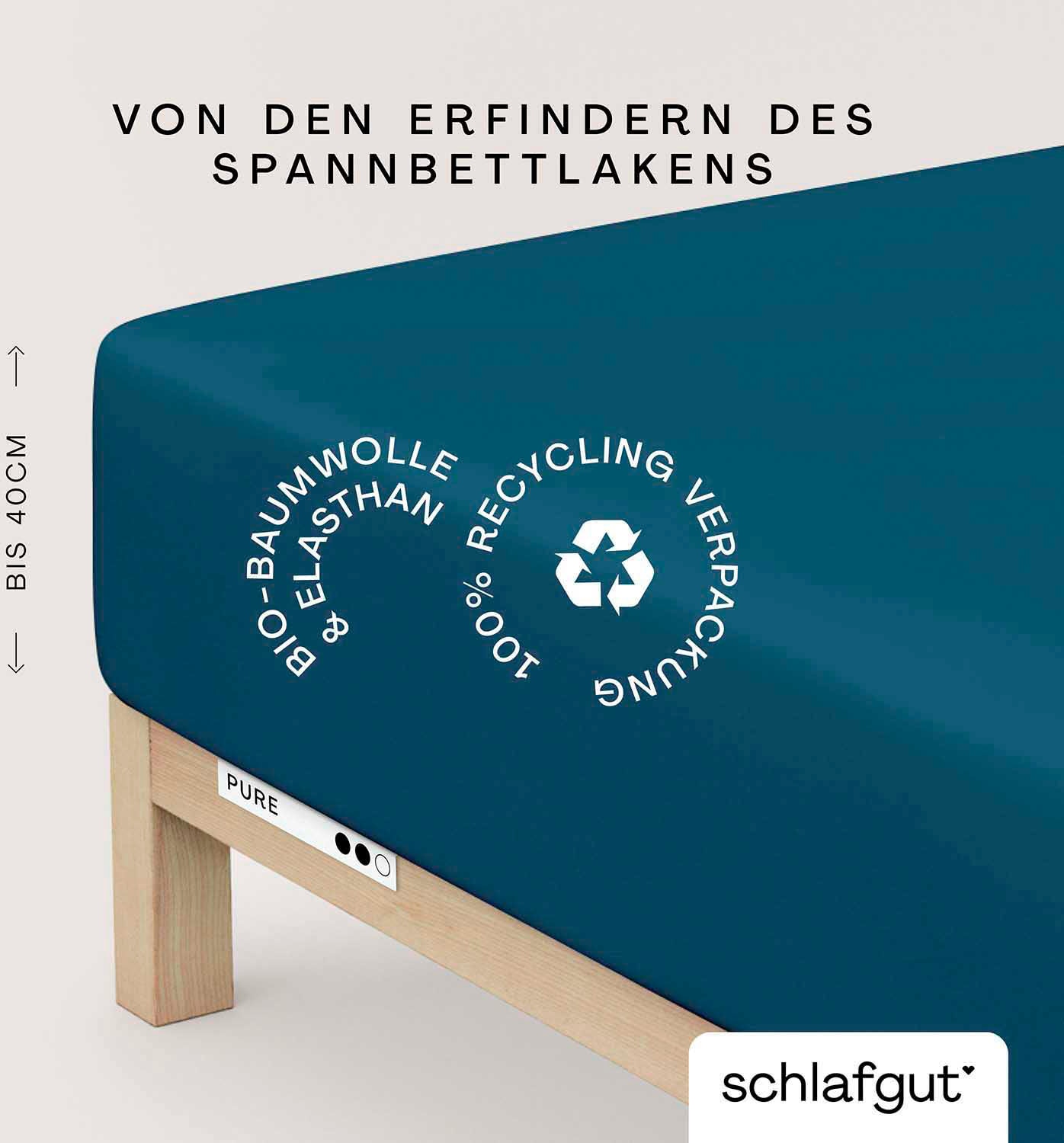 Schlafgut Spannbettlaken "PURE BOXSPRING in Gr. 90x200, 140x200 oder 180x200, für Boxspringbett" aus Bio-Baumwolle, für Matratzen bis 40 cm Höhe, Bettlaken von Schlafgut