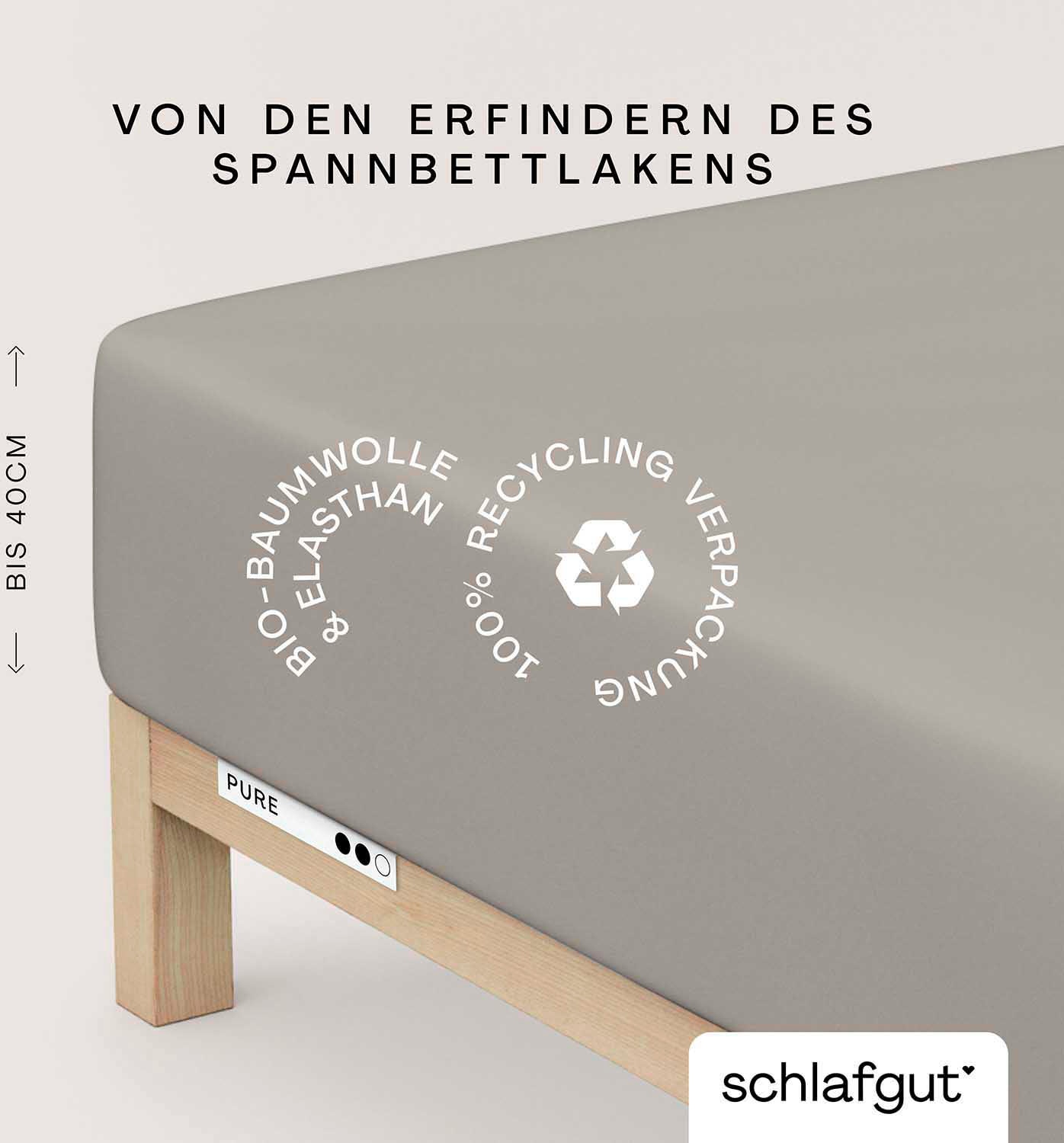 Schlafgut Spannbettlaken "PURE BOXSPRING in Gr. 90x200, 140x200 oder 180x200, für Boxspringbett" aus Bio-Baumwolle, für Matratzen bis 40 cm Höhe, Bettlaken von Schlafgut