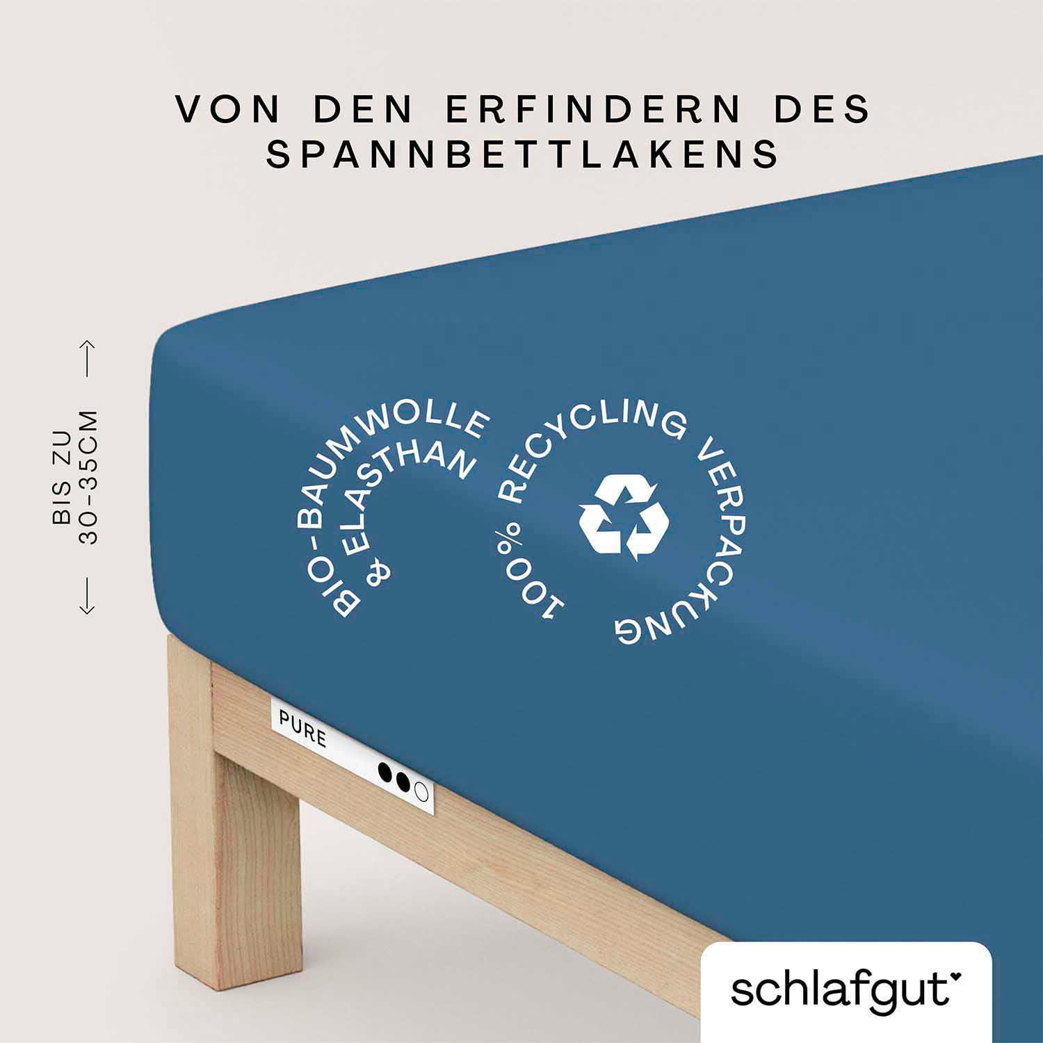 Schlafgut Spannbettlaken "PURE Bio-Baumwolle mit Elasthan, dehnbar blickdicht, straff, Bettlaken" PREMIUM Laken für Matratzen bis 30cm Höhe, in 90x200, 140x200, 180x200 von Schlafgut