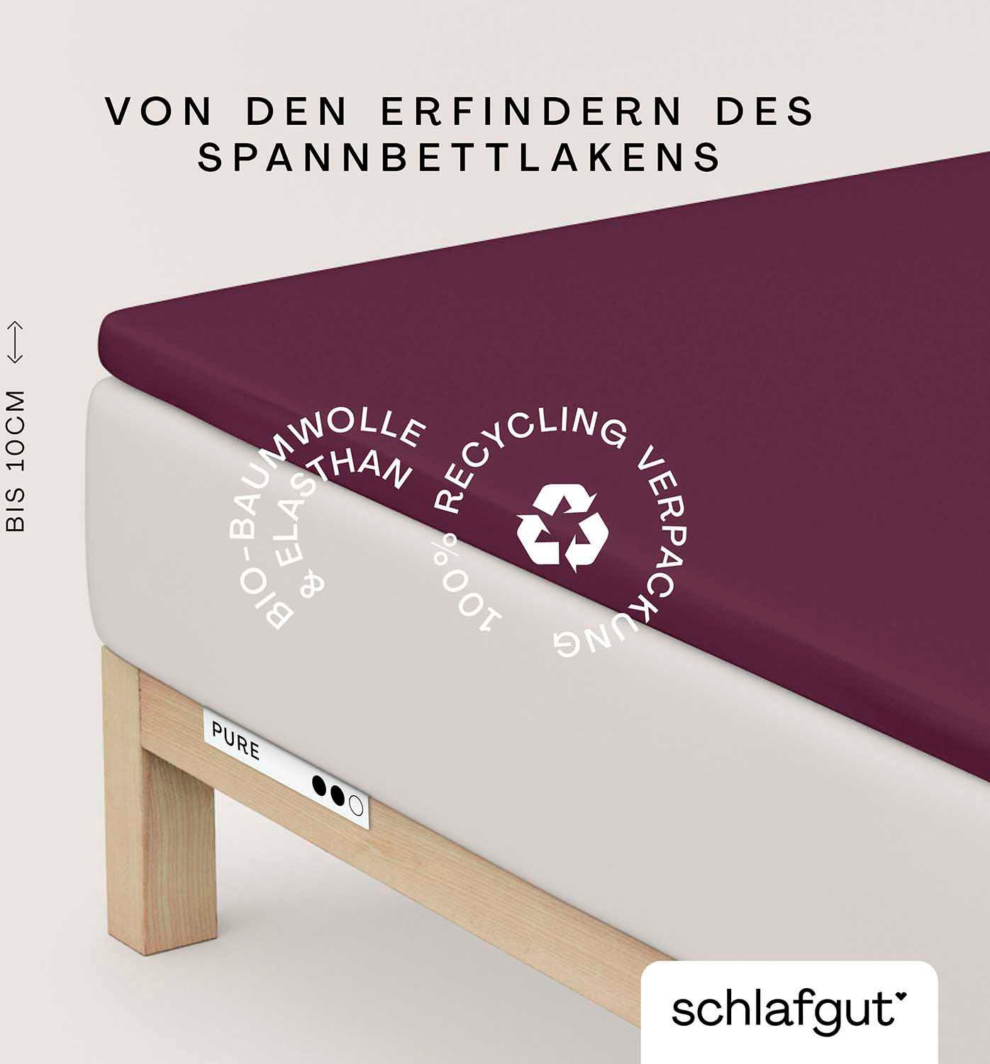 Schlafgut Spannbettlaken "PURE TOPPER in Gr. 90x200, 140x200 oder 180x200 cm, Laken für Topper" aus 100% Bio-Baumwolle, für Matratzen bis 10 cm Höhe, Bettlaken von Schlafgut