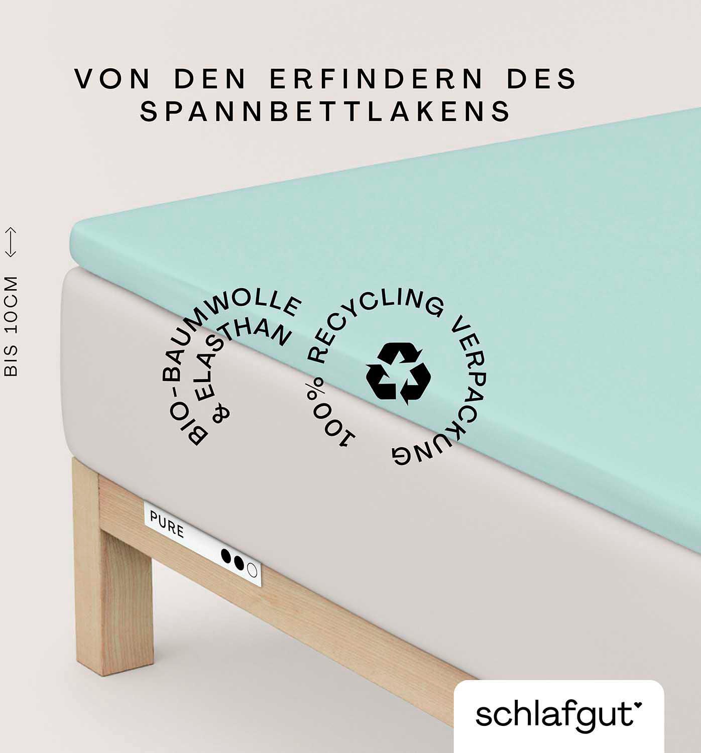 Schlafgut Spannbettlaken "PURE TOPPER in Gr. 90x200, 140x200 oder 180x200 cm, Laken für Topper" aus 100% Bio-Baumwolle, für Matratzen bis 10 cm Höhe, Bettlaken von Schlafgut