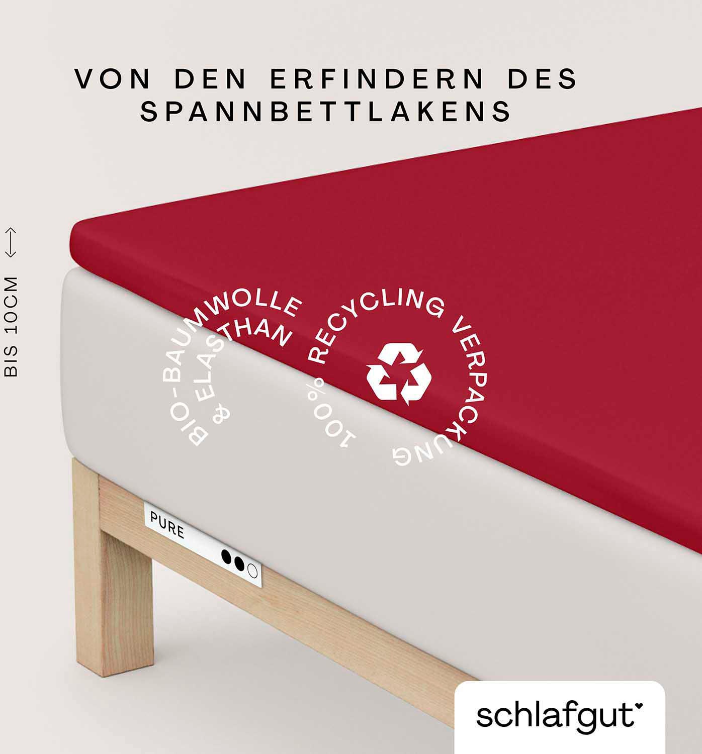 Schlafgut Spannbettlaken "PURE TOPPER in Gr. 90x200, 140x200 oder 180x200 cm, Laken für Topper" aus 100% Bio-Baumwolle, für Matratzen bis 10 cm Höhe, Bettlaken von Schlafgut