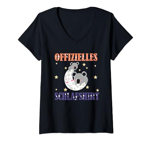 Damen Offizielles Schlafshirt süße Koala Bären T-Shirt mit V-Ausschnitt Damen Offizielles Schlafshirt süße Koala Bären T-Shirt mit V-Ausschnitt von Schlafshirt Design Süße Chillen Entspannen
