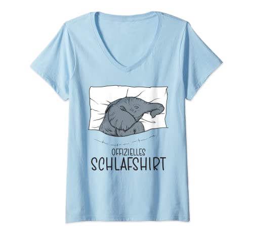 Damen Offizielles Schlafshirt Elefant, Schlafanzug Elefanten T-Shirt mit V-Ausschnitt von Schlafshirt Für Damen Lustig, Pyjama Elefant