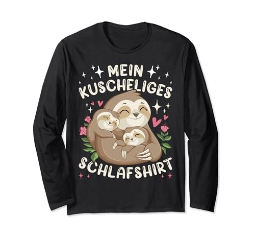 Mein Kuscheliges Schlafshirt, Faultier mit 2 Faultier-Babys Langarmshirt von Schlafshirt Geschenk Ideen by Conreo