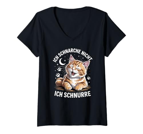 Damen Ich schlafe Nicht ich schnurre Schlafshirt Katzen lustig T-Shirt mit V-Ausschnitt von Schlafshirt Katze lustig Spruch Nachthemd