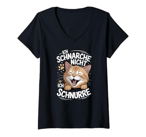 Damen Ich schlafe Nicht ich schnurre Schlafshirt Katzen lustig T-Shirt mit V-Ausschnitt von Schlafshirt Katze lustig Spruch Nachthemd