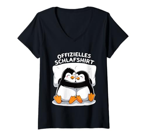 Damen Offizielles Schlaf Pinguin Schlafanzug Penguin T-Shirt mit V-Ausschnitt von Schlafshirt - Süße Pinguin Liebhaber Outfit