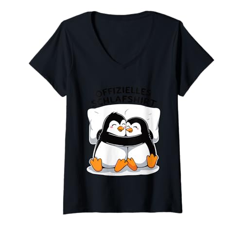 Damen Offizielles Schlaf Pinguin Schlafanzug Penguin T-Shirt mit V-Ausschnitt von Schlafshirt - Süße Pinguin Liebhaber Outfit