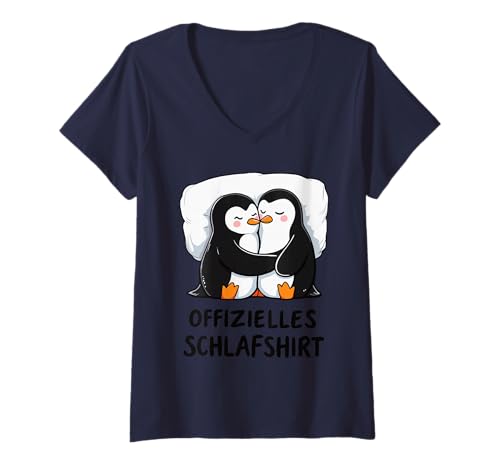 Damen Offizielles Schlaf Pinguin Schlafanzug Penguin T-Shirt mit V-Ausschnitt von Schlafshirt - Süße Pinguin Liebhaber Outfit